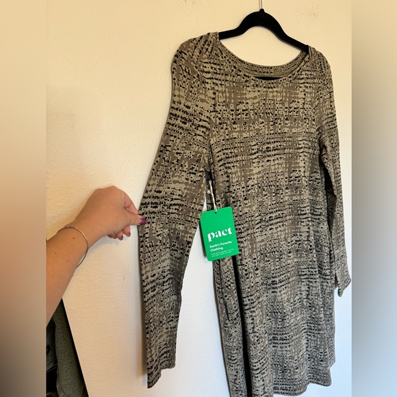 NEW Pact Revive Organic Cotton Swing Mini Dress Green Long Sleeve Small NWT - Picture 3 of 8